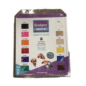 Sculpey Crafty Clay Polymer Oven Bake Kit 14 Colors + 2 Tools Set Sealed